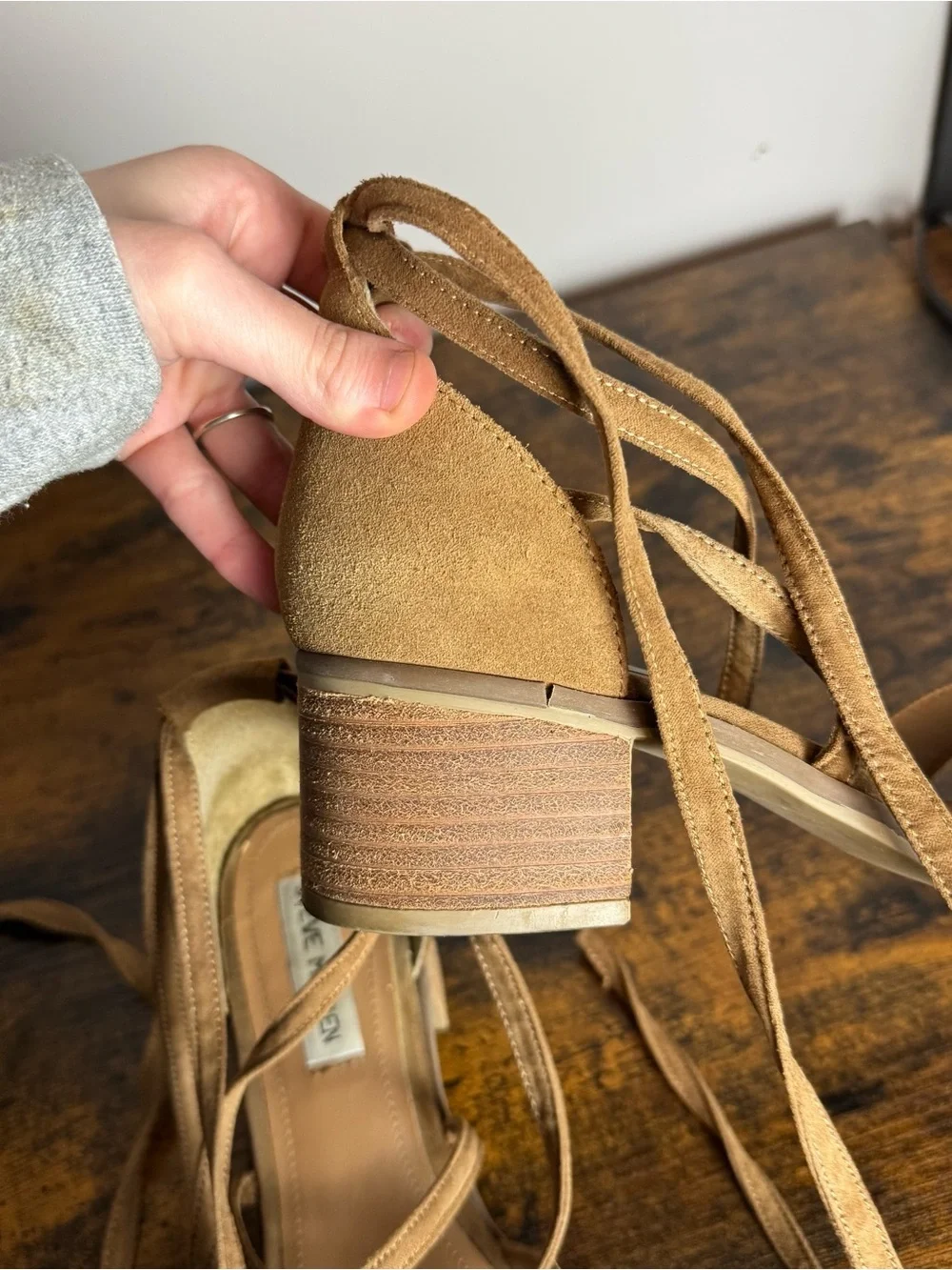 Steve Madden Rizzaa Suede Leather Tan Block Heel Lace Up Sandals Size 9